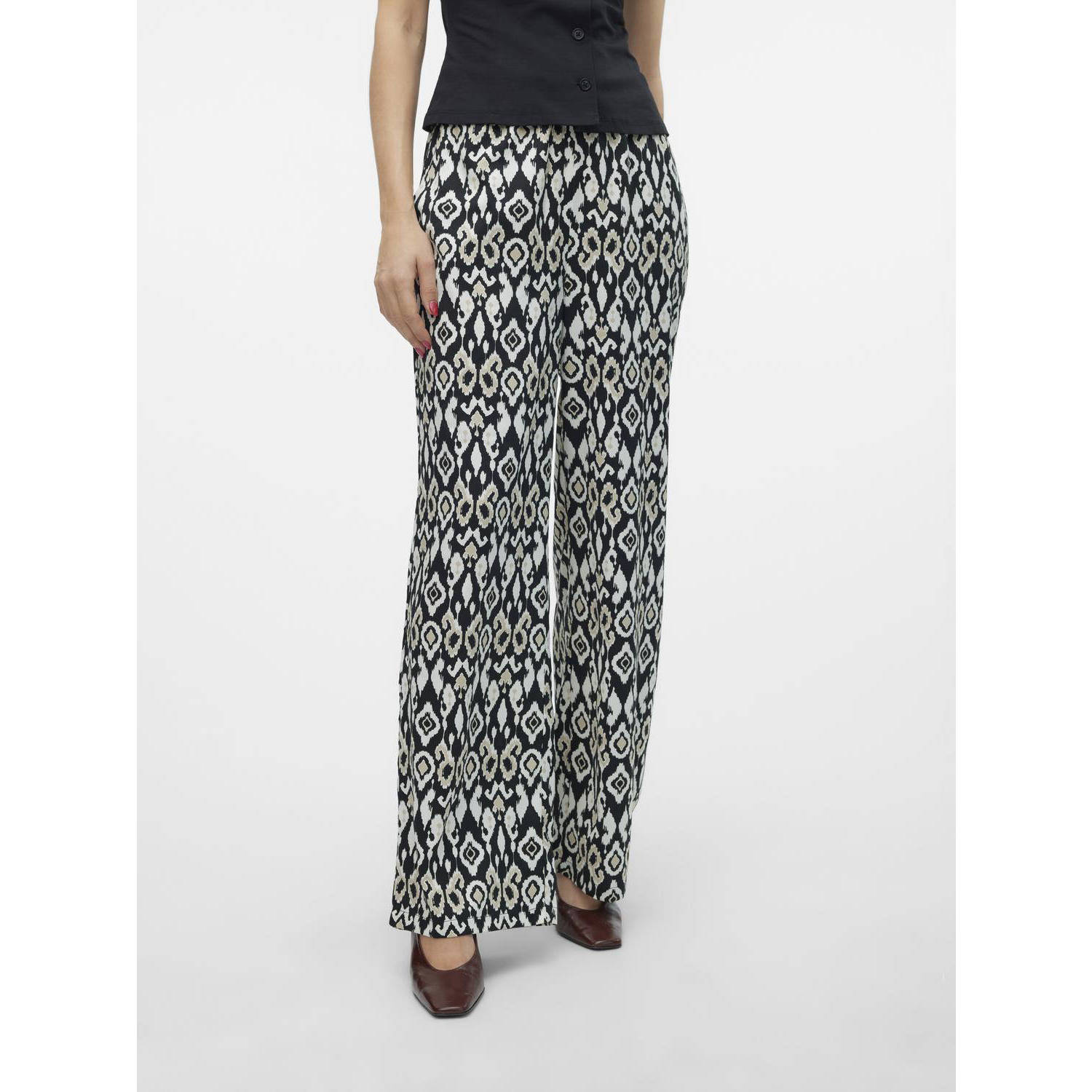 VERO MODA high waist loose fit broek VMJULIET met all over print zwart wit