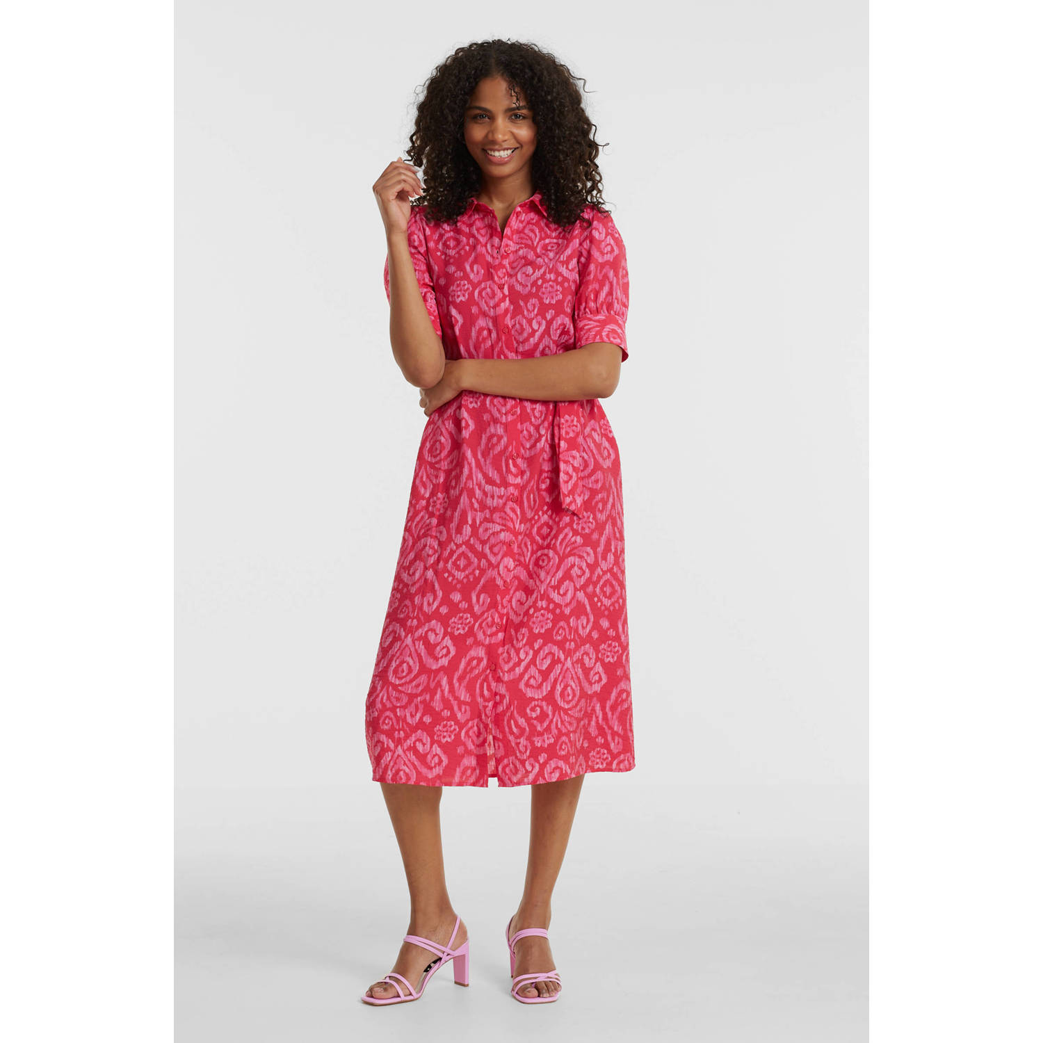 VERO MODA blousejurk VMTESS met all over print en ceintuur roze