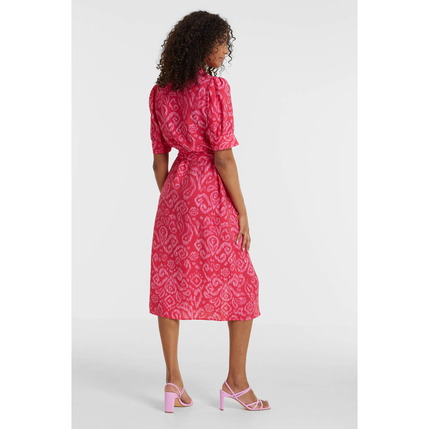 VERO MODA blousejurk VMTESS met all over print en ceintuur roze