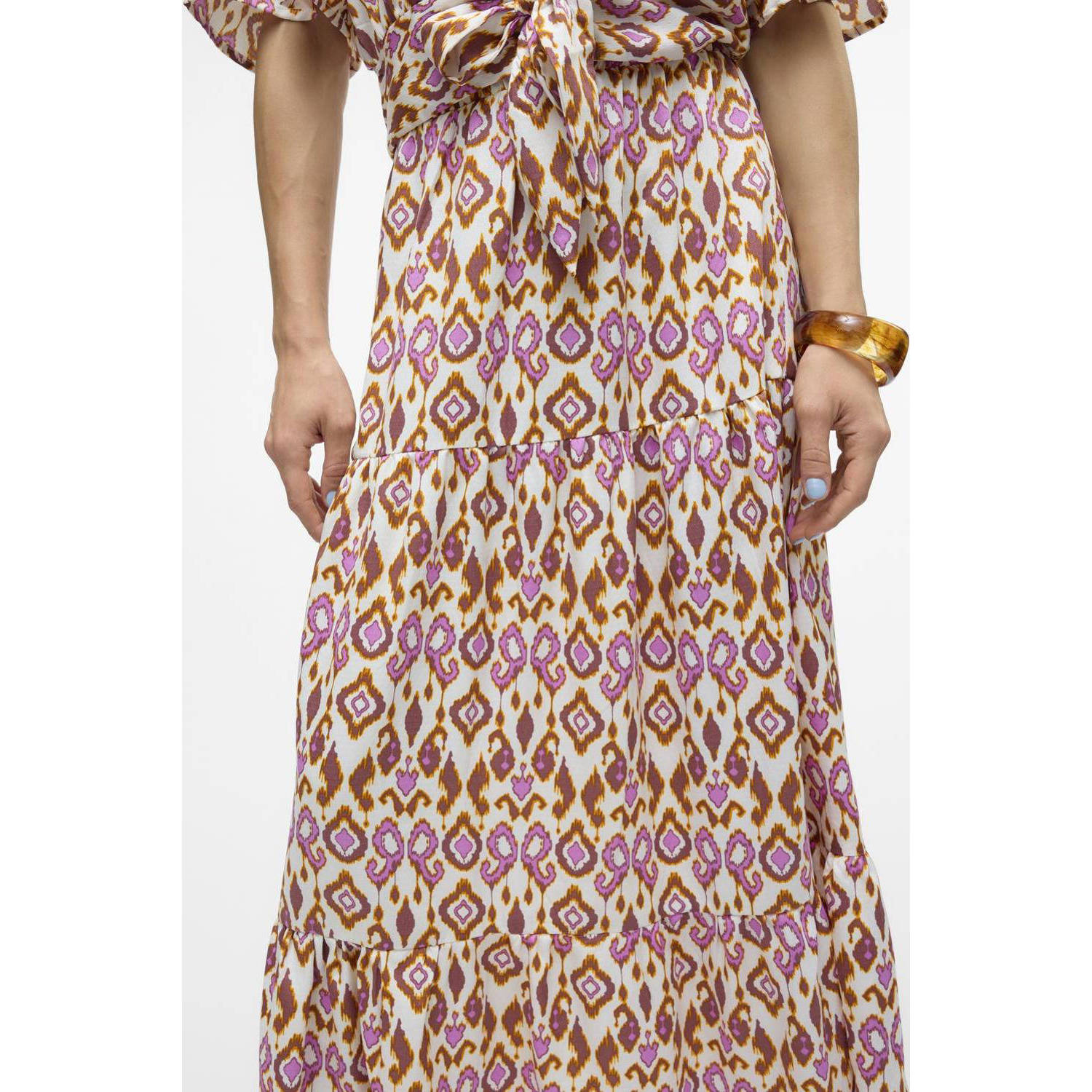 VERO MODA rok met all over print roodbruin paars wit