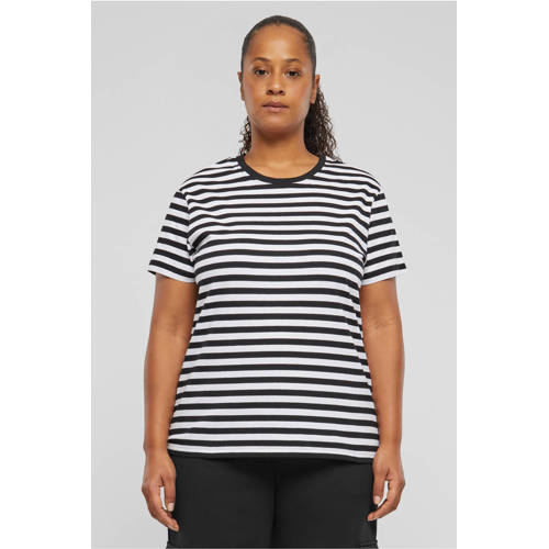 Urban Classics Curvy gestreept T-shirt wit/zwart afbeelding