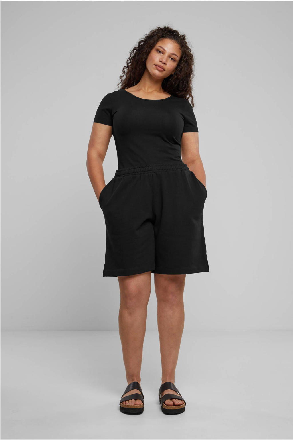 Zwarte dames Urban Classics Curvy high waist regular fit short van katoen met effen
