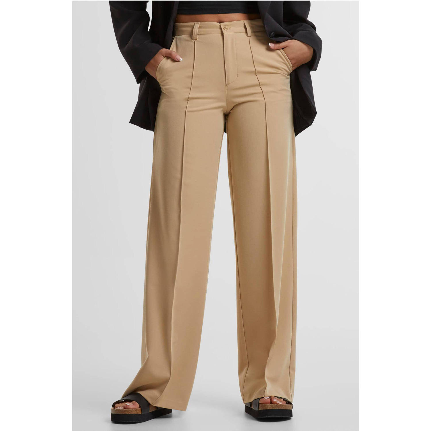 Urban Classics Curvy high waist wide leg broek camel