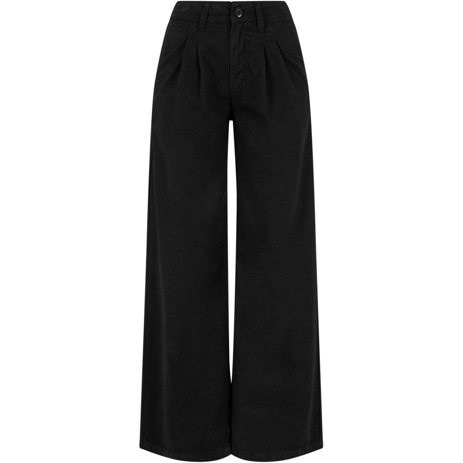 Urban Classics Ladies Organic Pleated Cotton Pants Chino's Dames black maat: 31 beschikbare maaten:26 27 28 29 30 31