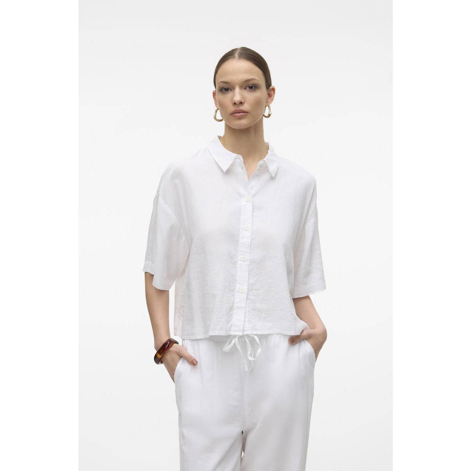 Vero Moda Regular fit overhemdblouse van een mix van linnen en viscose model 'LINN'
