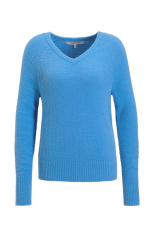 gebreide trui met V-hals blauw