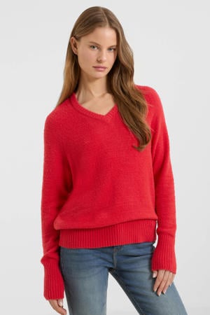 gebreide trui met V-hals rood