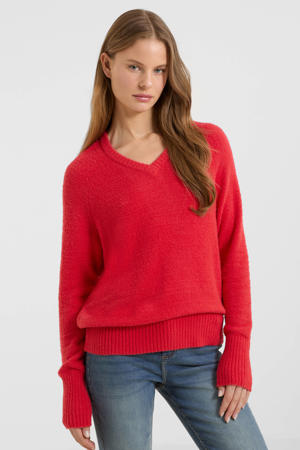 gebreide trui met V-hals rood