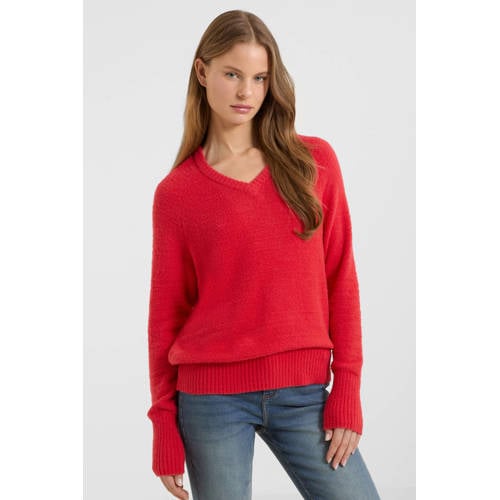 anytime gebreide trui met V-hals rood afbeelding