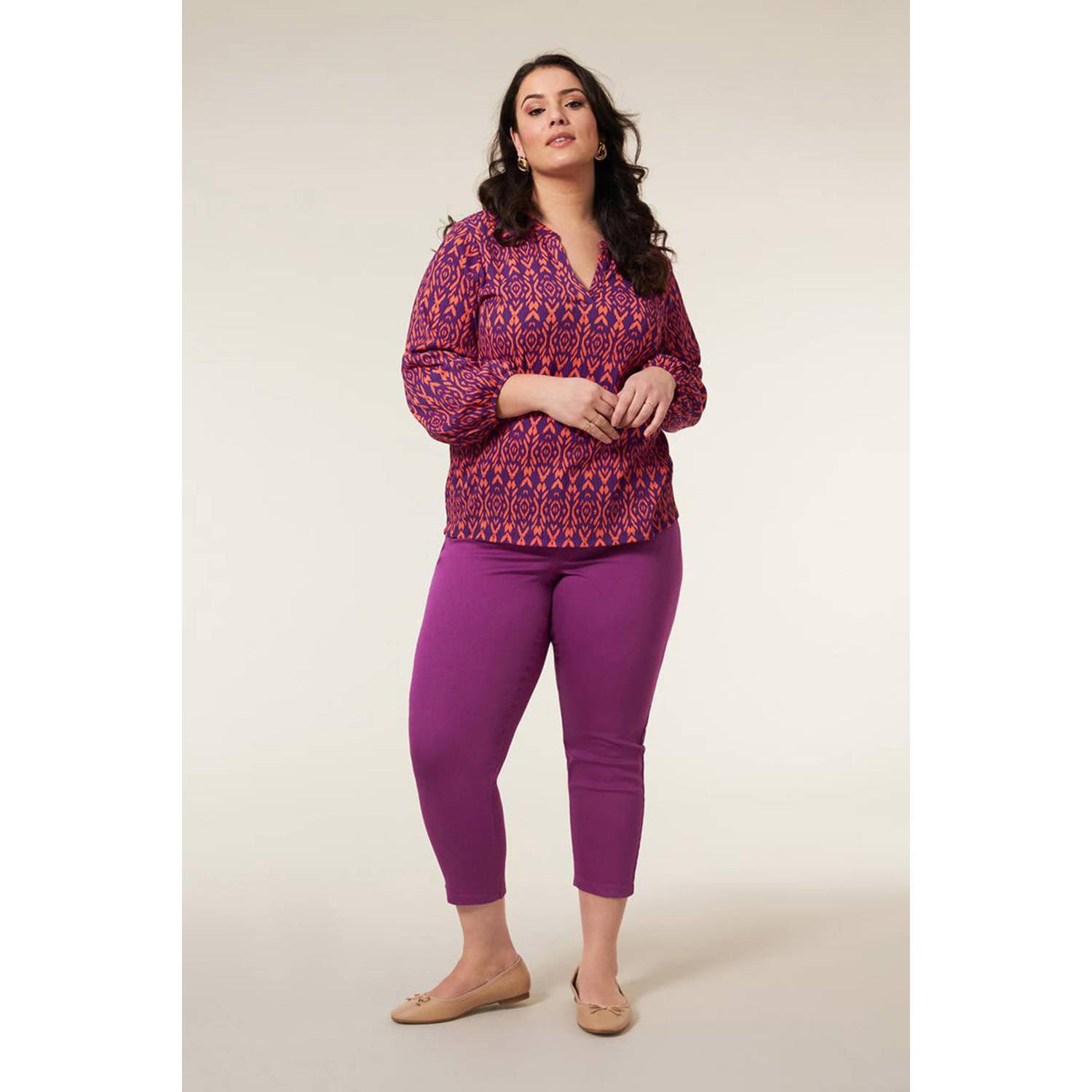Miss Etam Plus slim fit broek Elise 7 8 paars