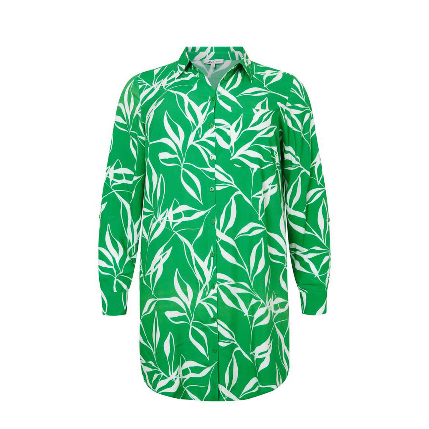 Miss Etam Plus blouse Lilly blouse long chally Pl met all over print groen wit