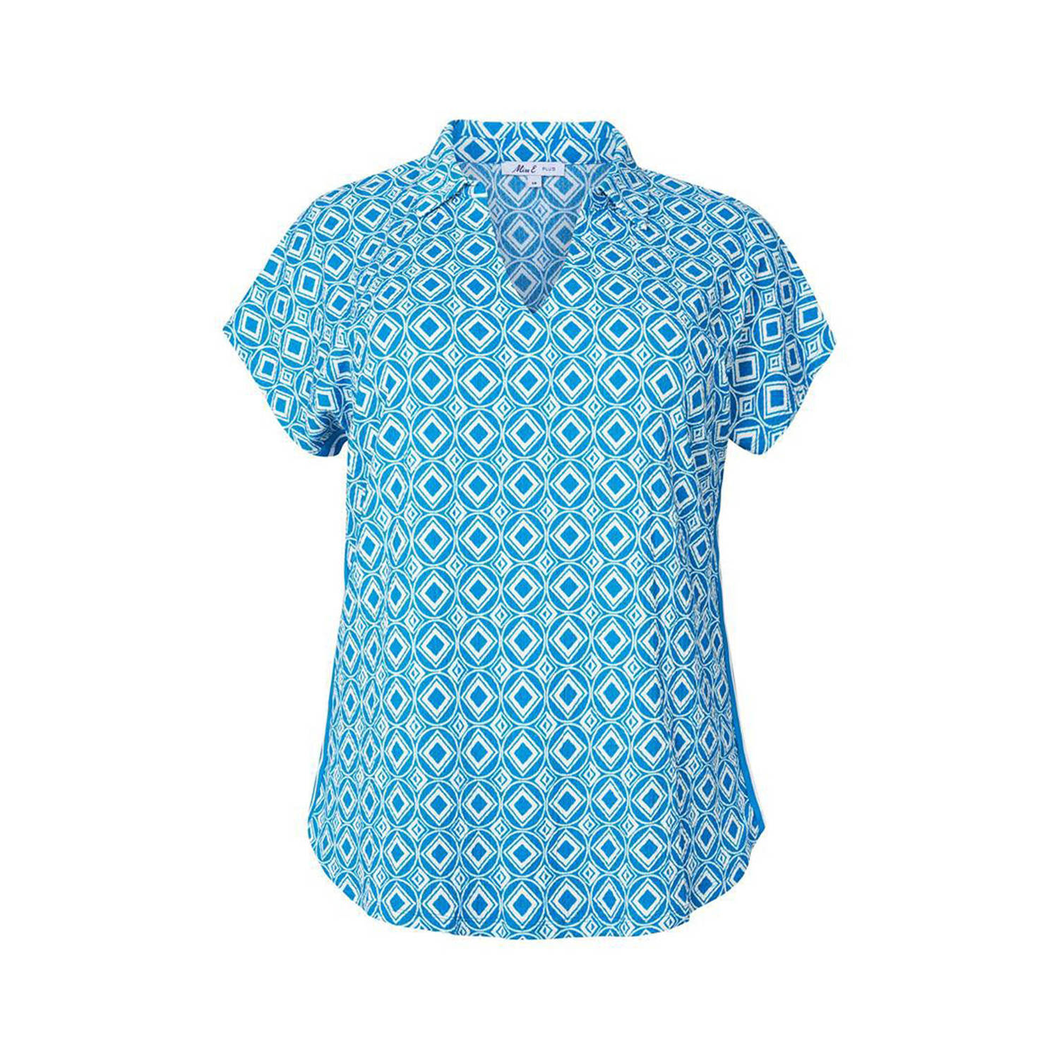 Miss Etam Plus top KATJA met all over print blauw