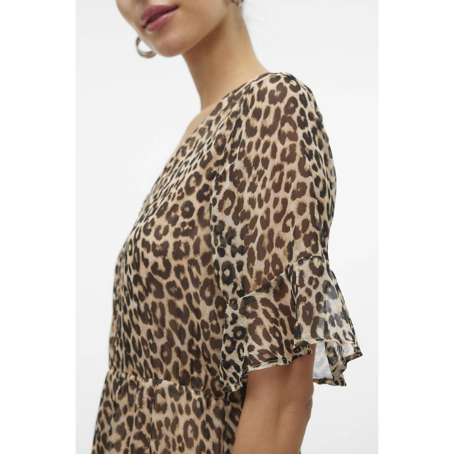 VERO MODA jurk VMSMILLA met dierenprint lichtbruin zwart