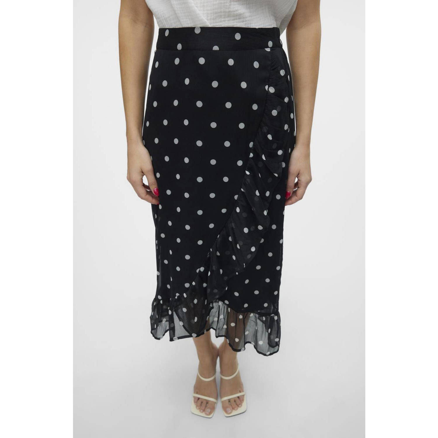 VERO MODA rok VMSMILLA met stippen zwart wit