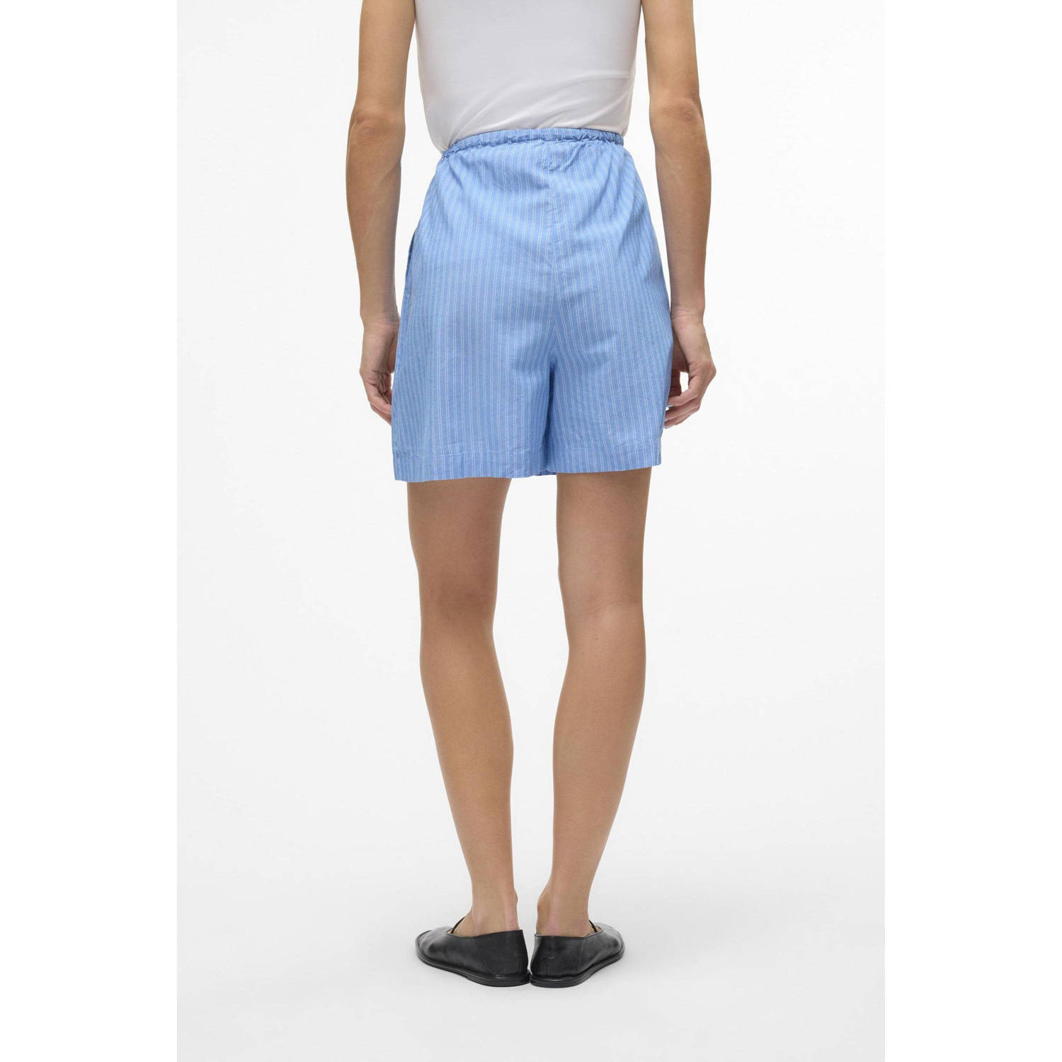 VERO MODA gestreepte high waist loose fit short VMGILI lichtblauw wit