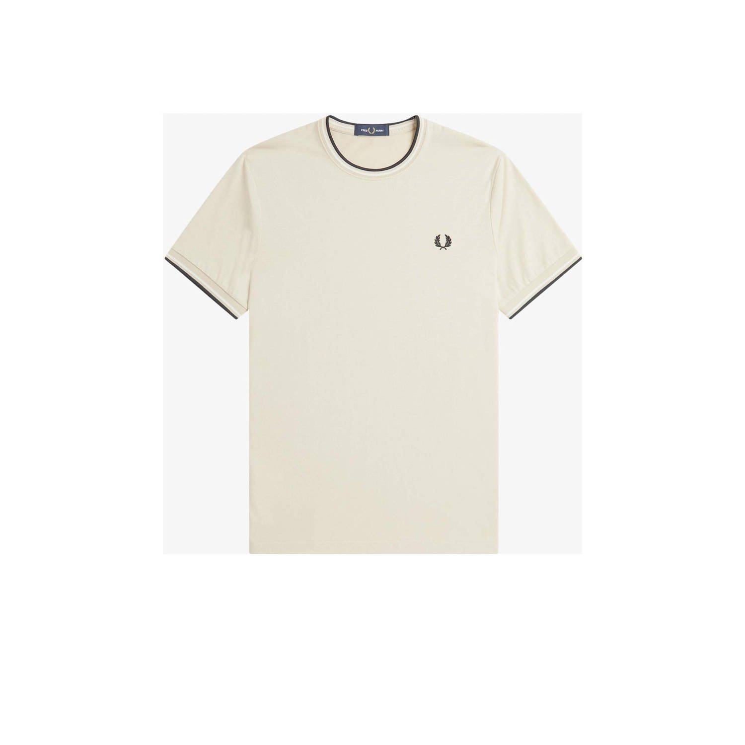 Fred Perry T-shirt TWIN TIPPED met logo oatmeal ecru blk