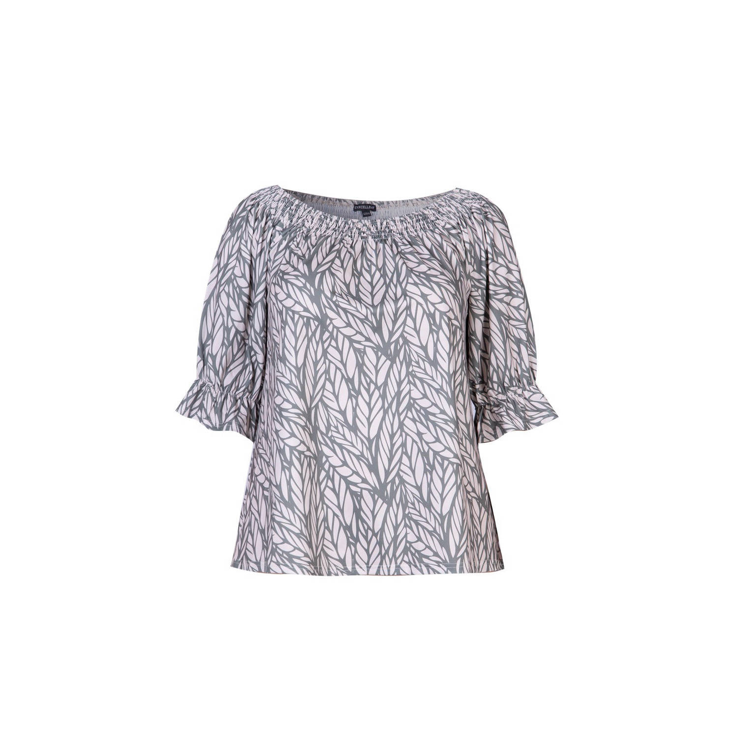 Exxcellent jersey top met all over print groen zand