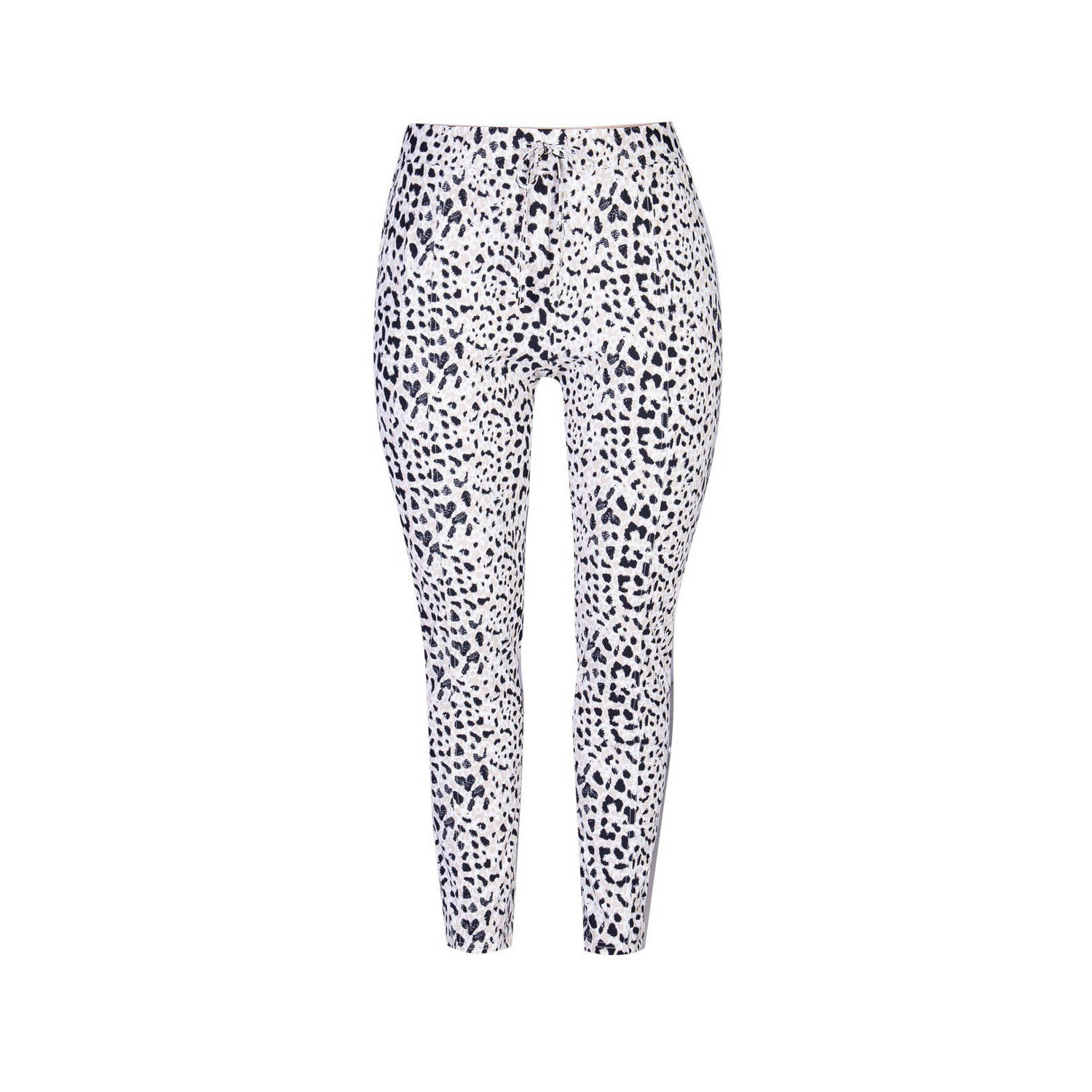 Exxcellent high waist regular fit broek van travelstof offwhite zwart