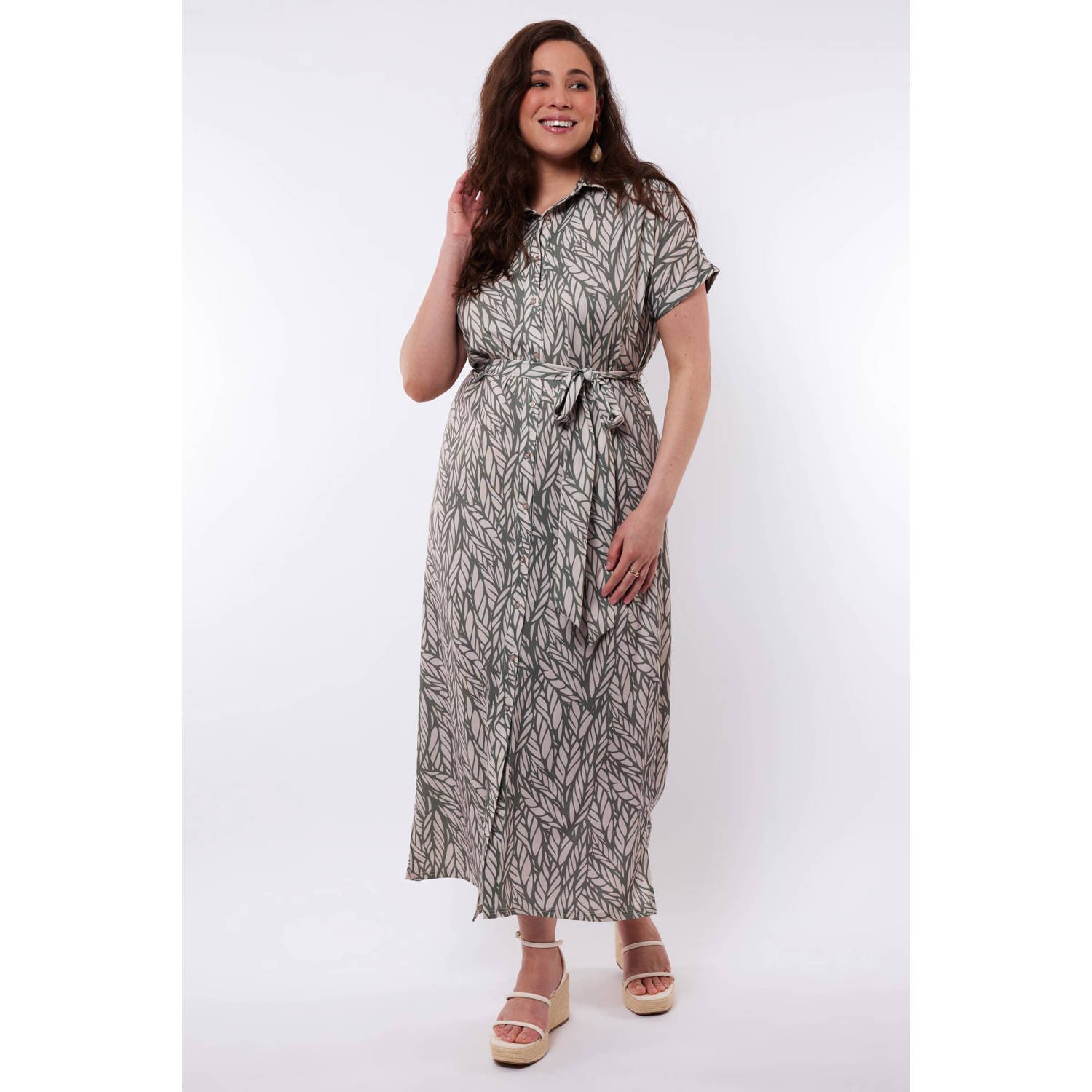 Exxcellent blousejurk van jersey zand groen