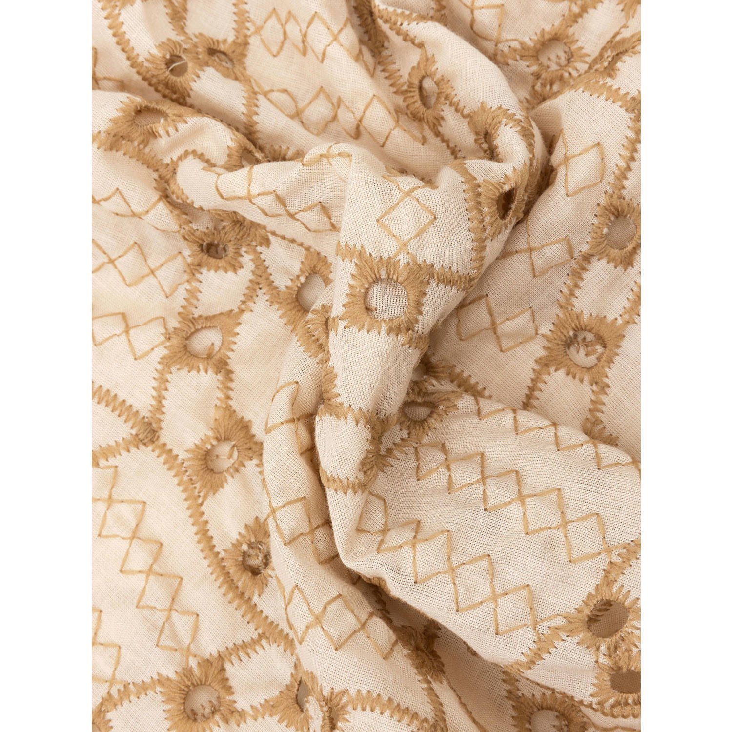 Ydence jurk Adeline met all over print en borduursels ecru beige