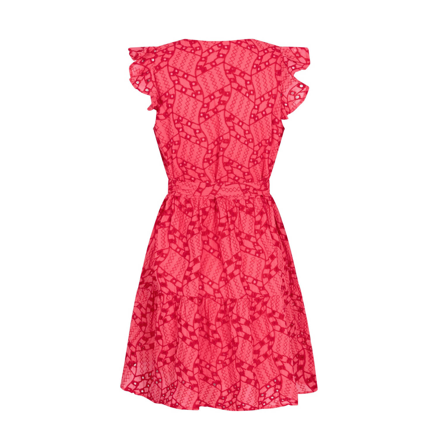 Ydence jurk Adeline met all over print en borduursels roze rood