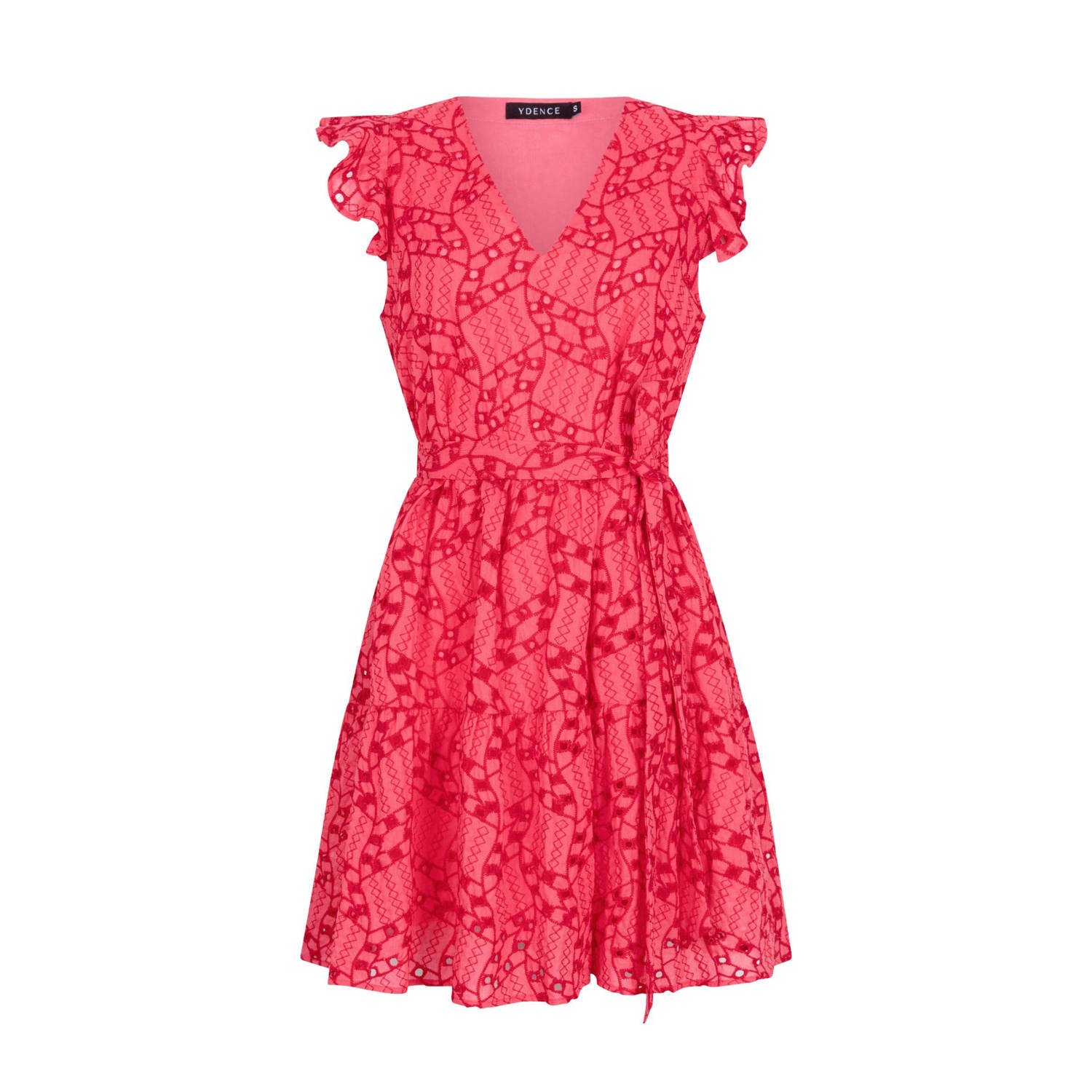 Ydence jurk Adeline met all over print en borduursels roze rood