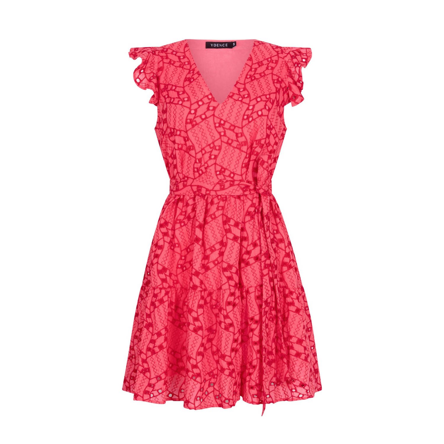 Ydence jurk Adeline met all over print en borduursels roze rood