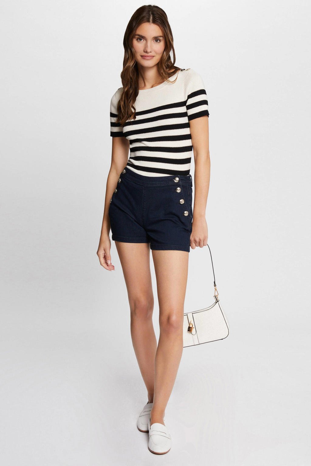 Dark blue denim dames Morgan regular fit short dark blue van katoen