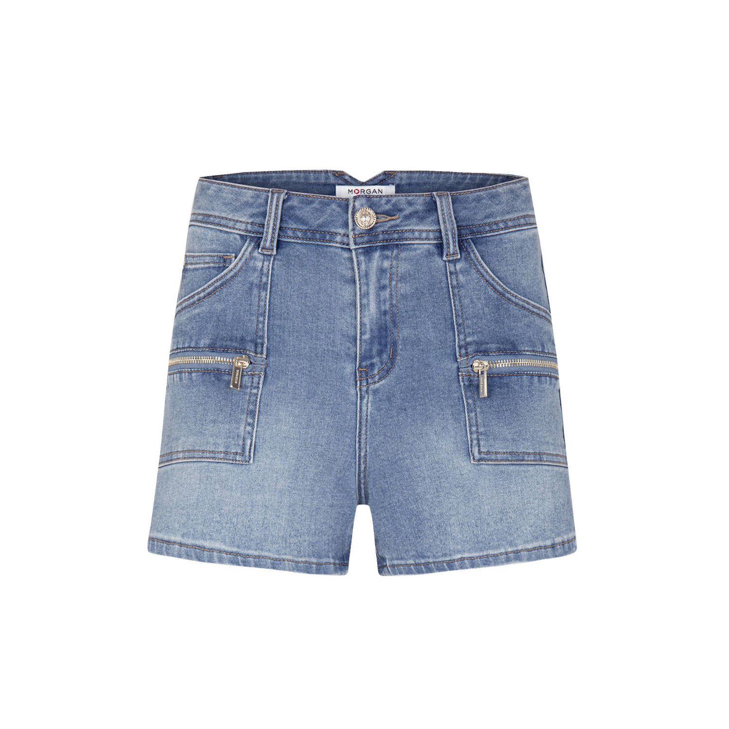 Morgan skinny denim short medium blue denim