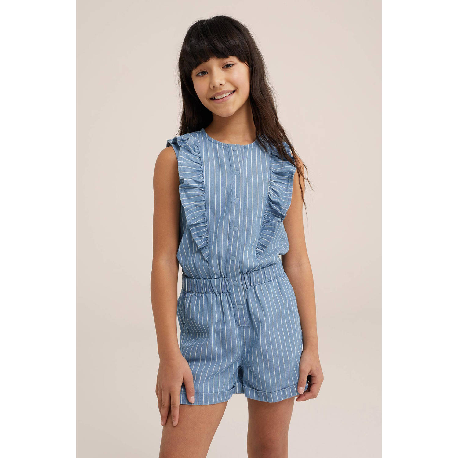 WE Fashion gestreepte jumpsuit light blue denim