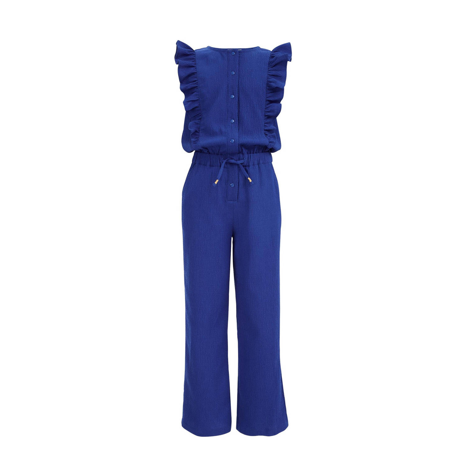 WE Fashion jumpsuit kobaltblauw Meisjes Gerecycled polyester Ronde hals 116