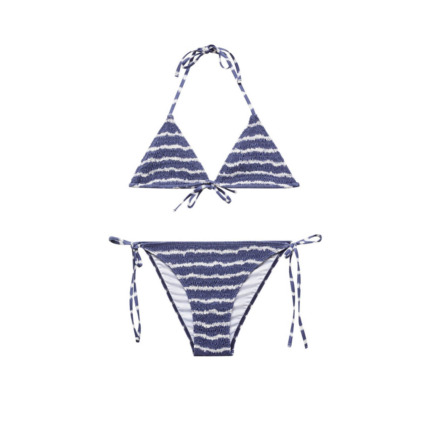 Mango Kids gesmockte triangel bikini blauw wit