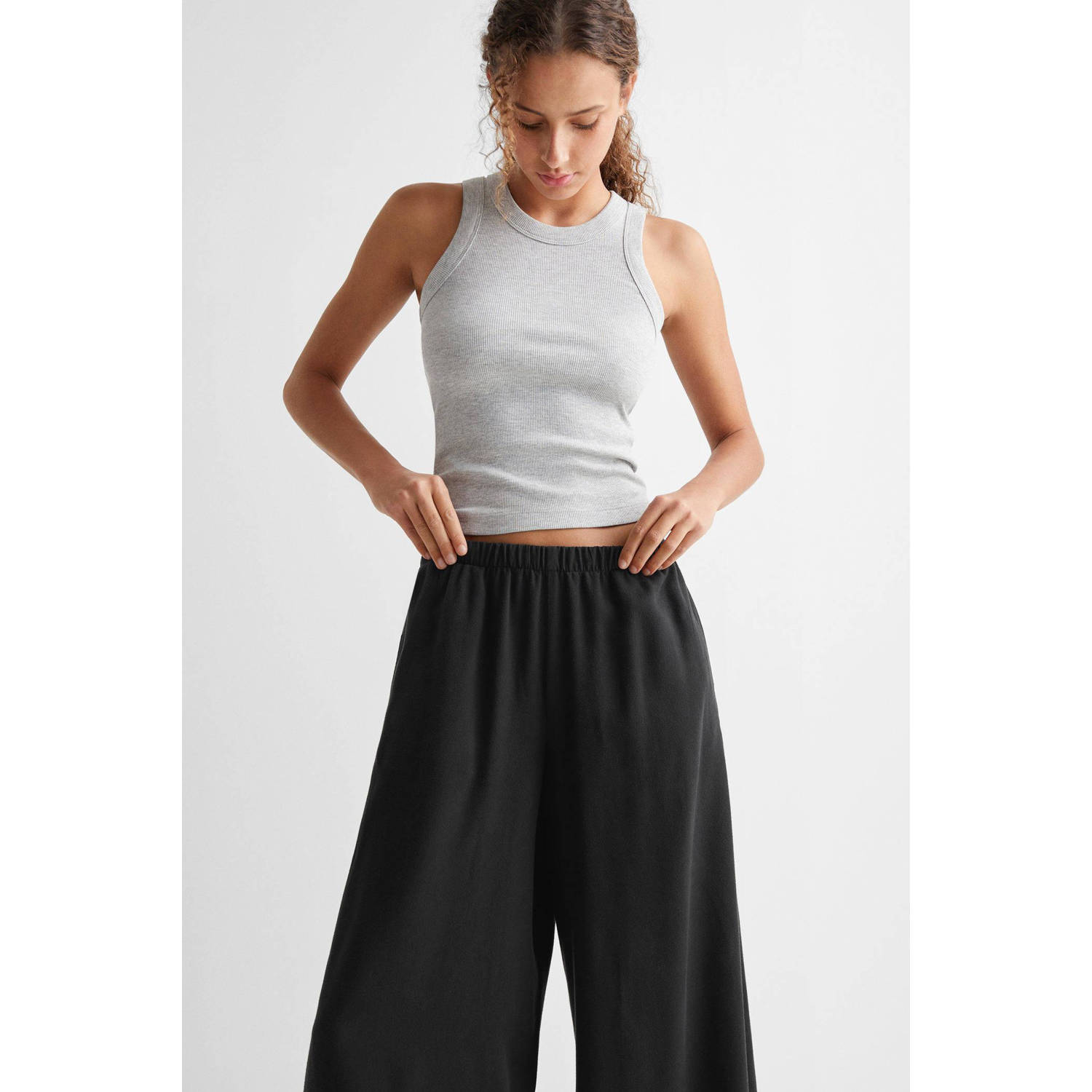Mango Kids wide leg broek zwart