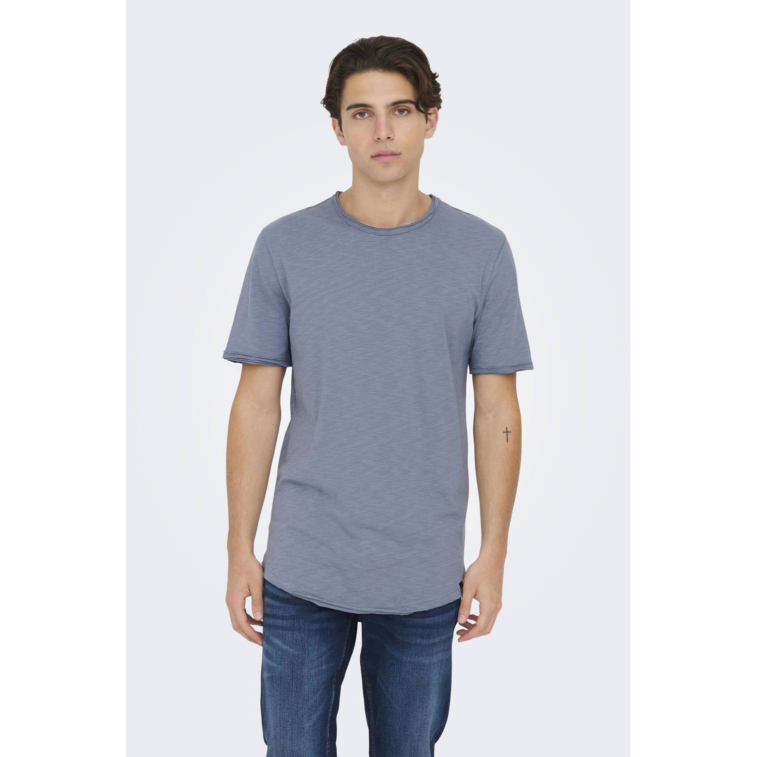 ONLY & SONS gemeleerd regular fit T-shirt ONSBENNE blauw