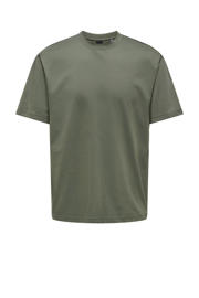 thumbnail: Grijze heren ONLY & SONS oversized T-shirt van katoen met effen, korte mouwen en ronde hals