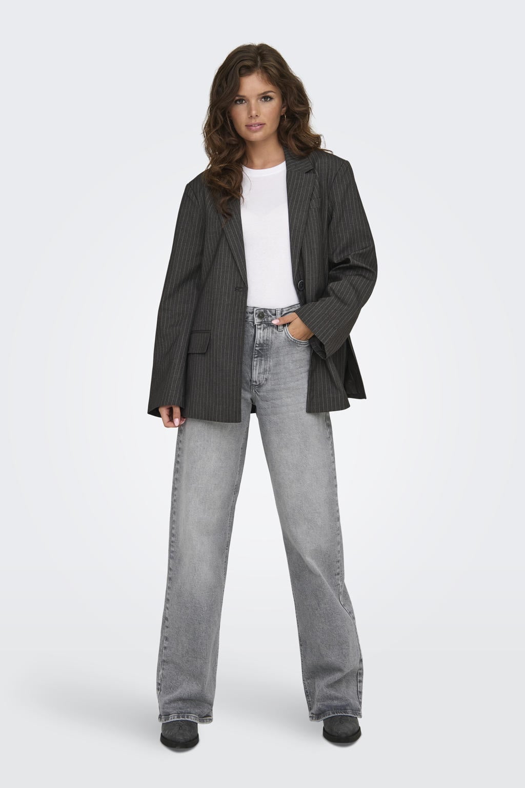 ONLY high waist wide leg jeans ONLJUICY grey denim
