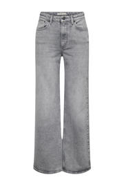 thumbnail: Grijze dames ONLY high waist wide leg jeans van denim met rits- en knoopsluiting en effen