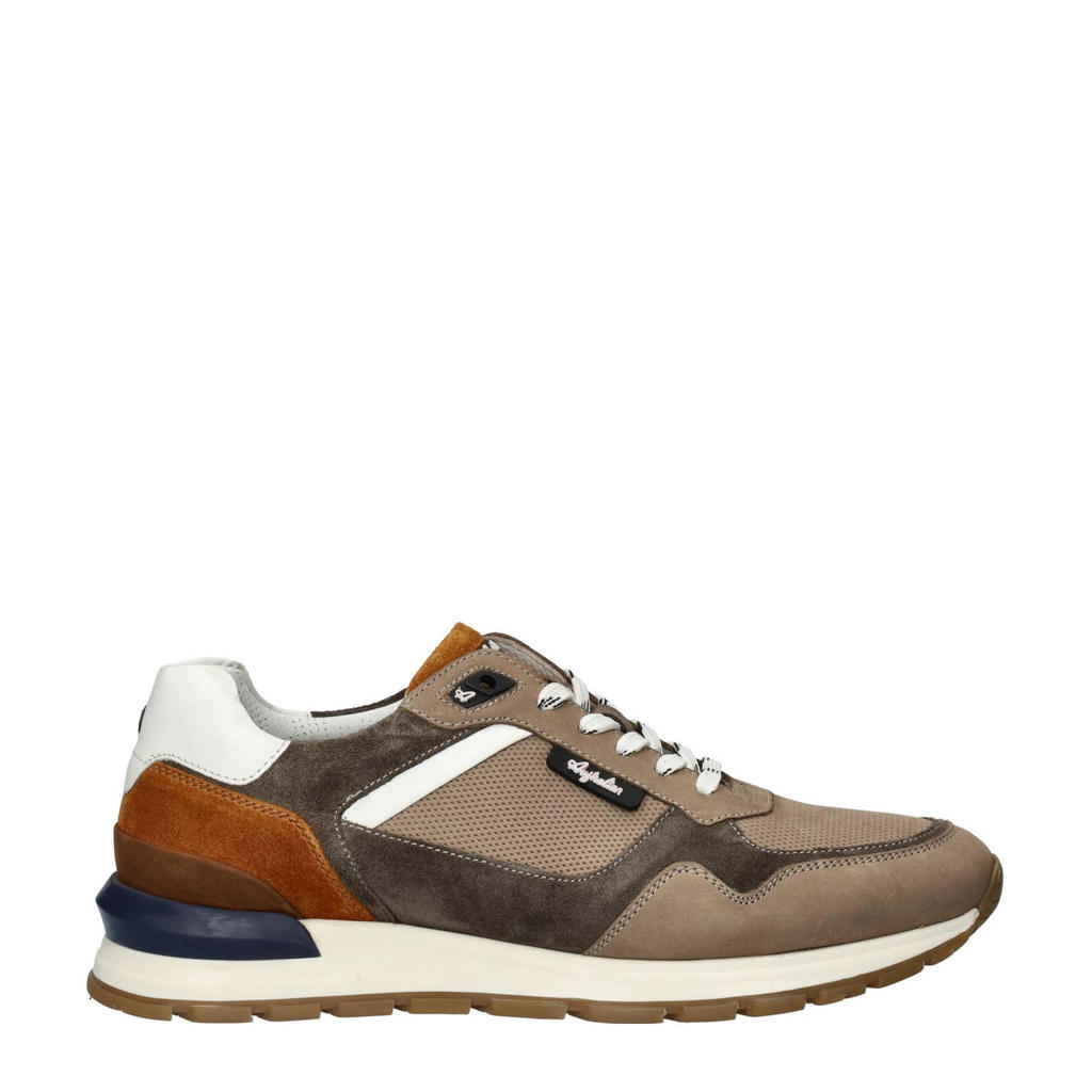 Grijze heren Australian Novecento leren sneakers van nubuck met veters