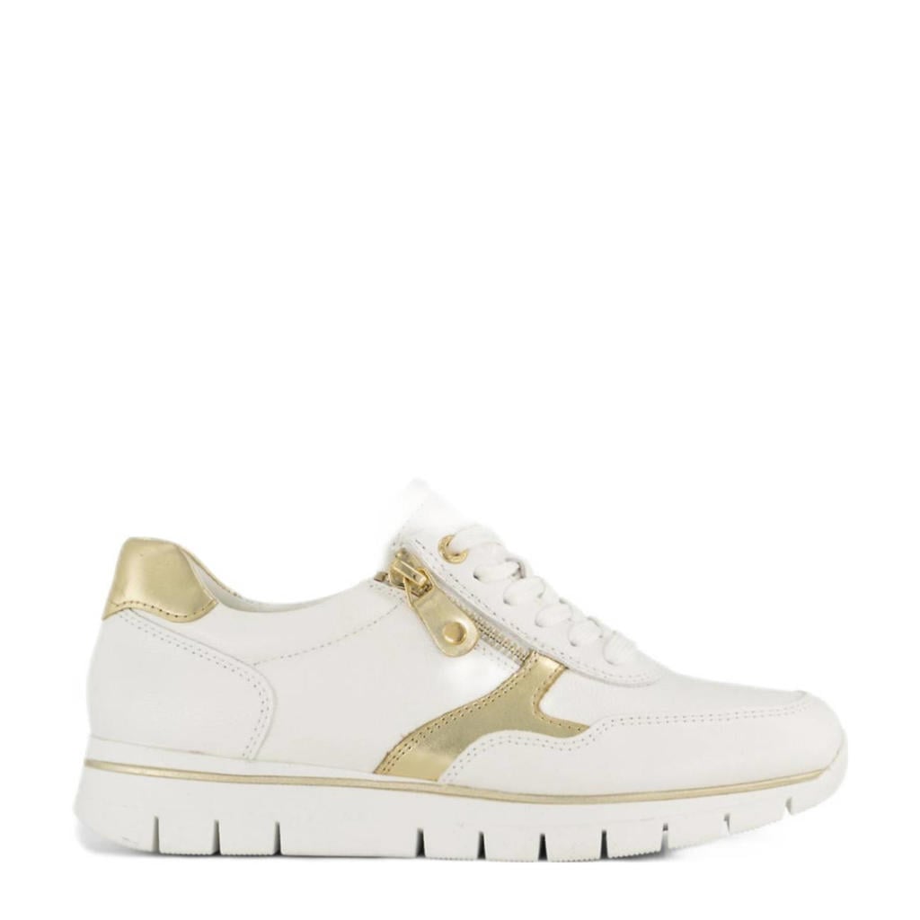 Wit en gouden dames Medicus leren sneakers van textiel/leder/rubber met rits- en vetersluiting