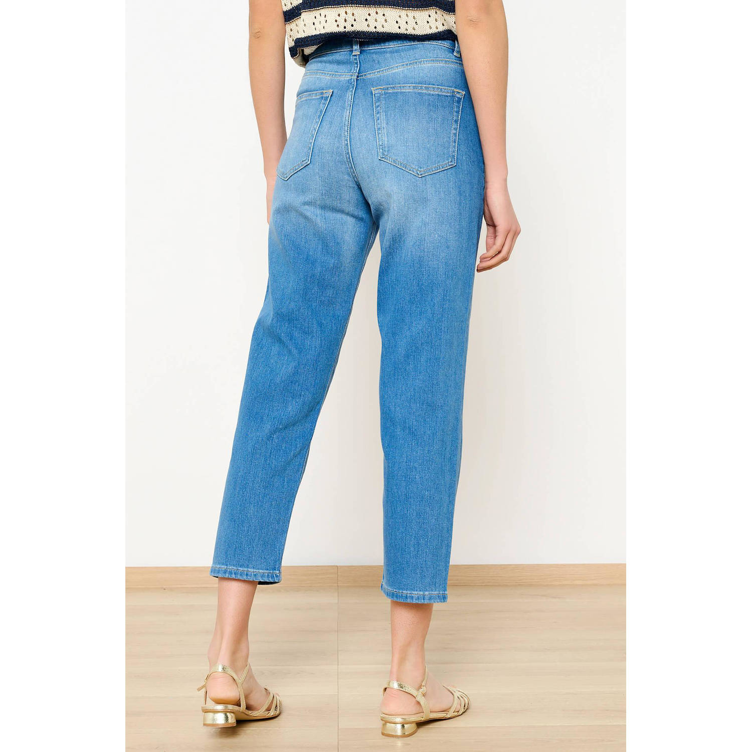 LOLALIZA cropped high waist mom jeans medium blue denim
