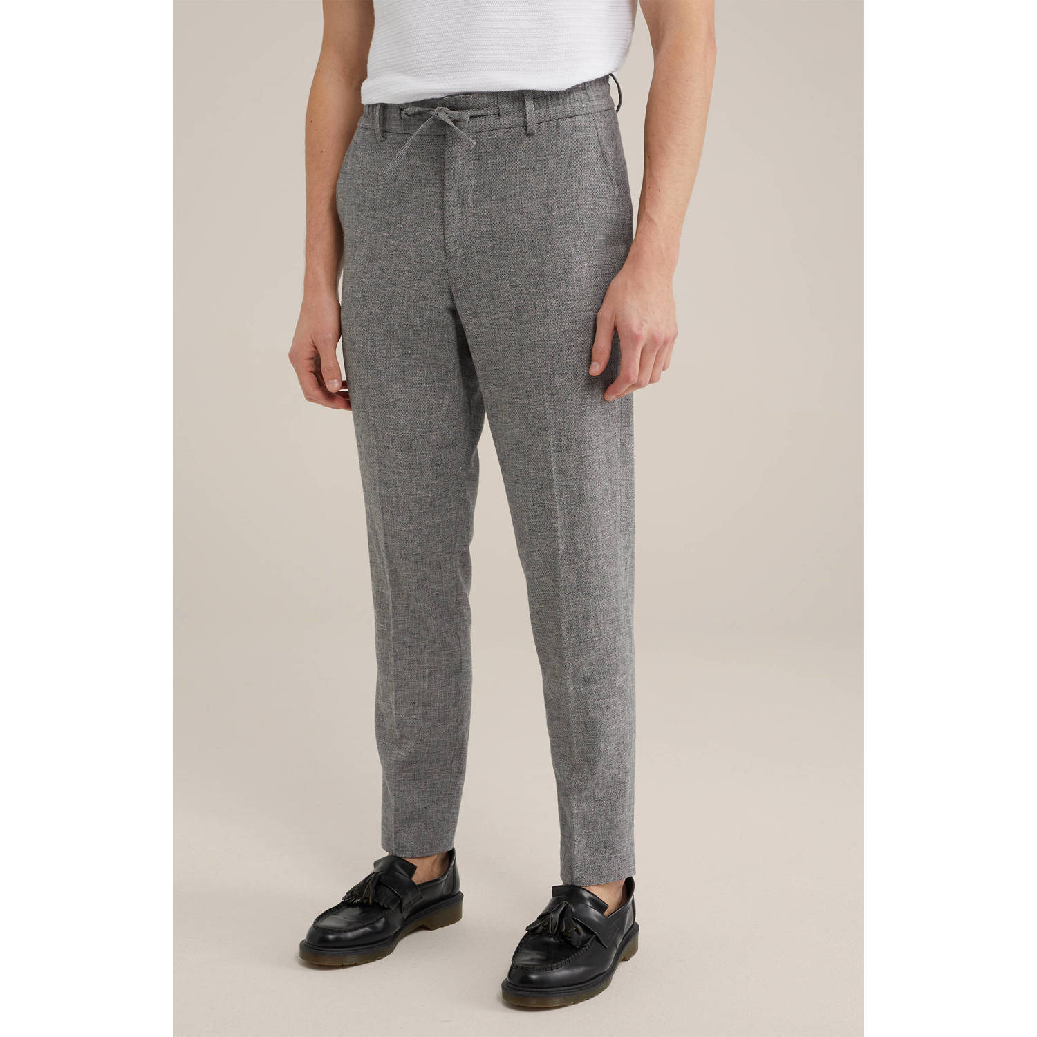 WE Fashion gemêleerde regular fit pantalon grijs