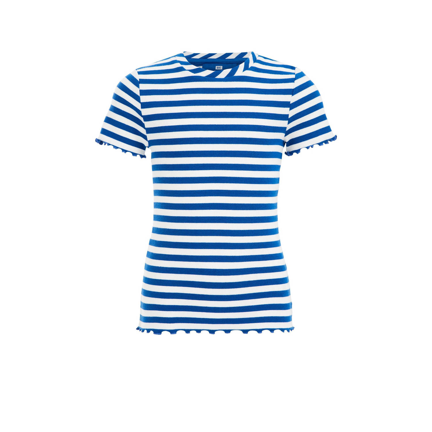 WE Fashion gestreept T-shirt blauw Meisjes Stretchkatoen Ronde hals Streep 110 116
