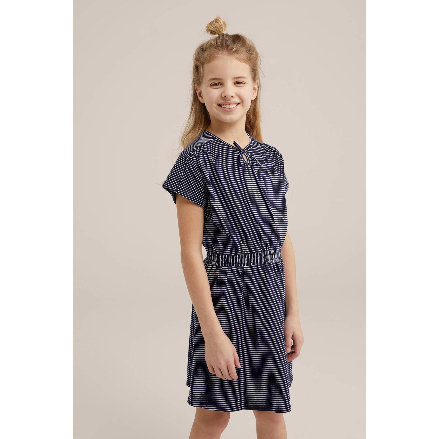 WE Fashion gestreepte jurk donkerblauw