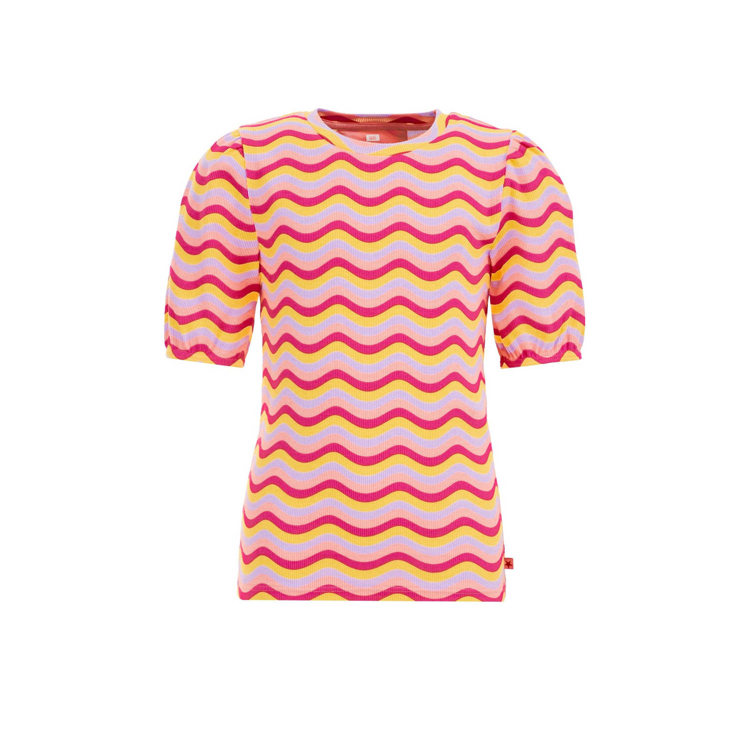 WE Fashion gestreept T-shirt roze Meisjes Stretchkatoen Ronde hals Streep 110 116
