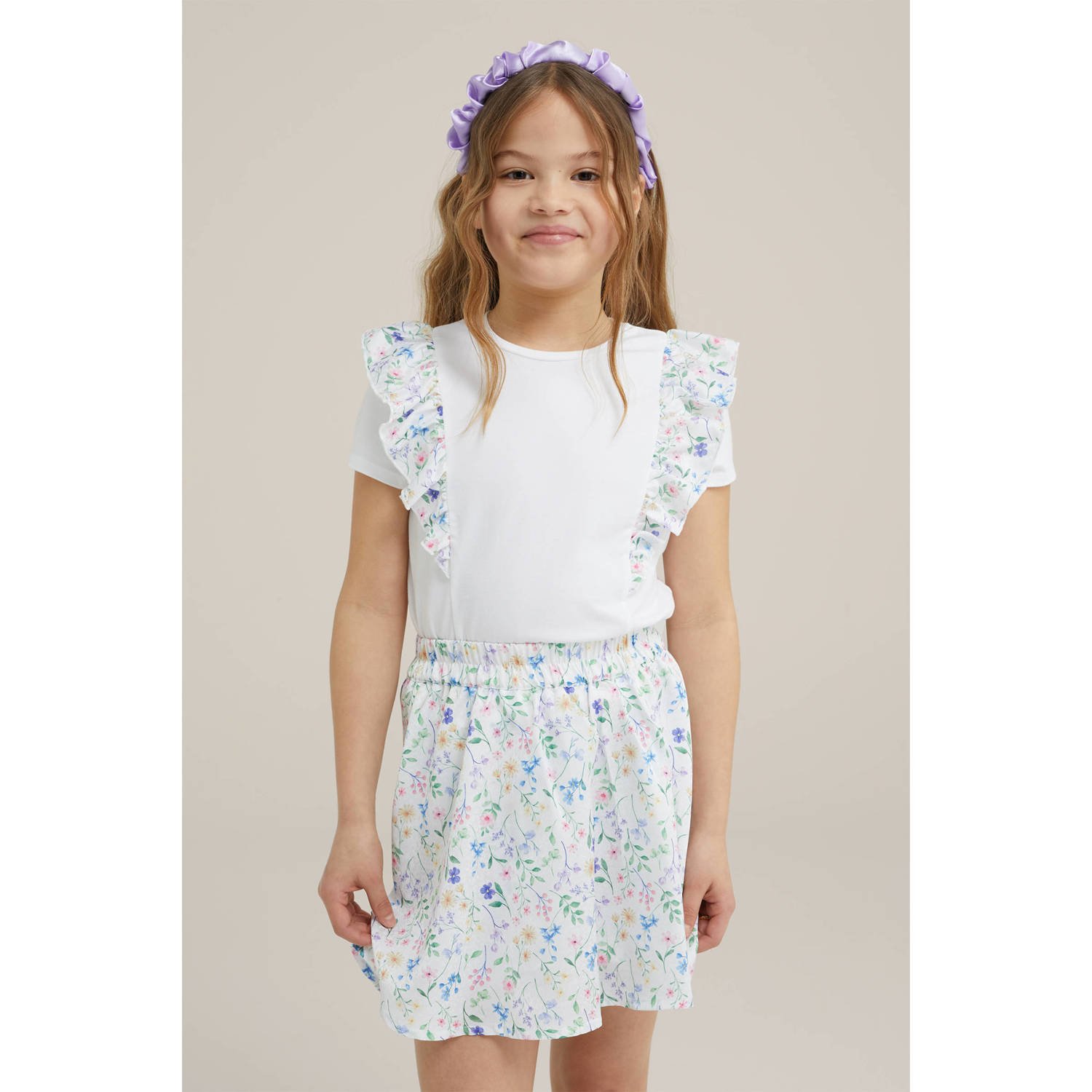 WE Fashion gebloemde skort wit