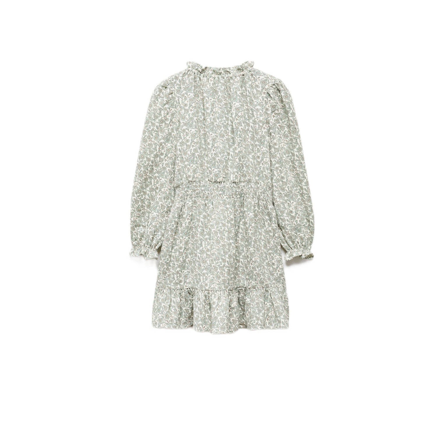Mango Kids gebloemde jurk mintgroen ecru