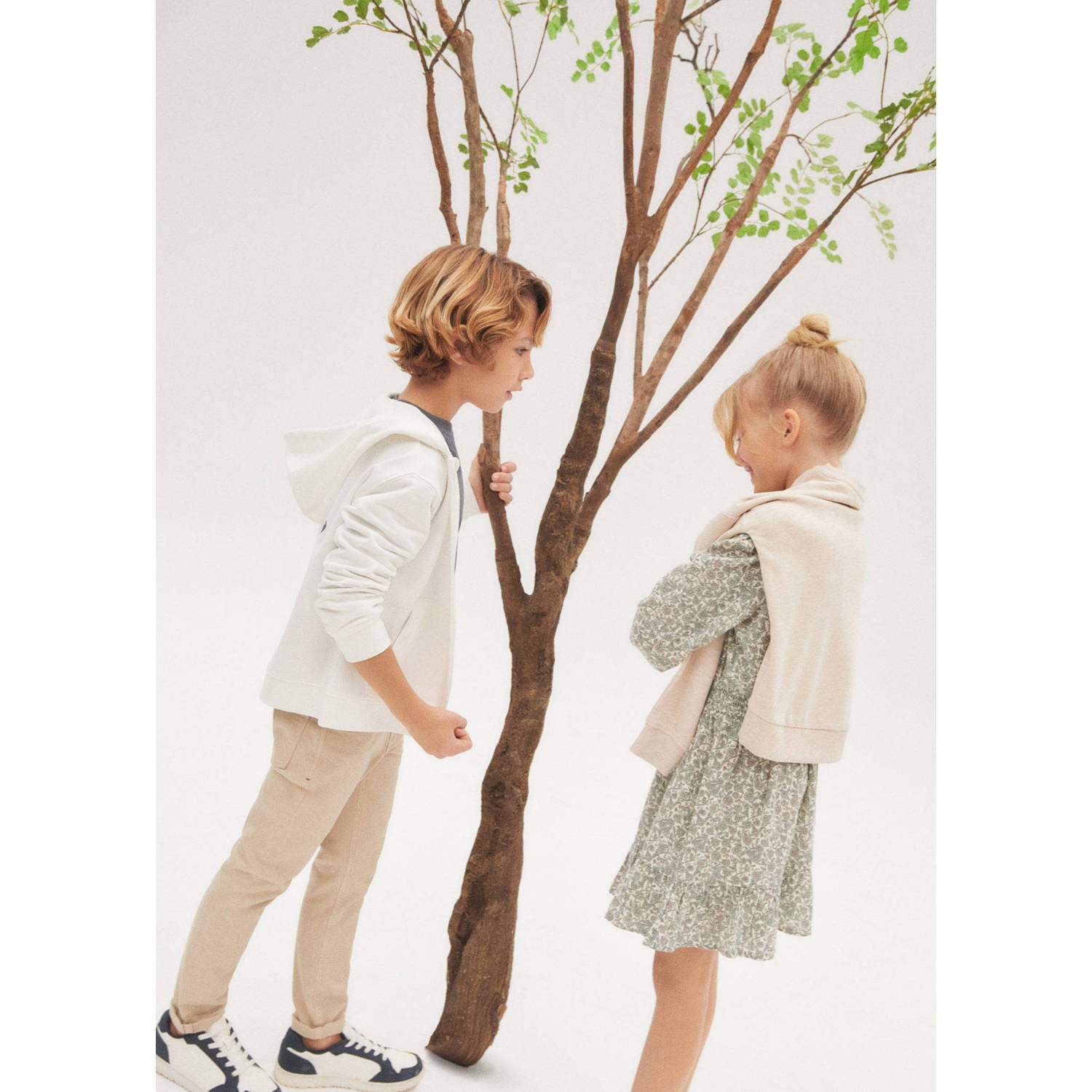 Mango Kids gebloemde jurk mintgroen ecru