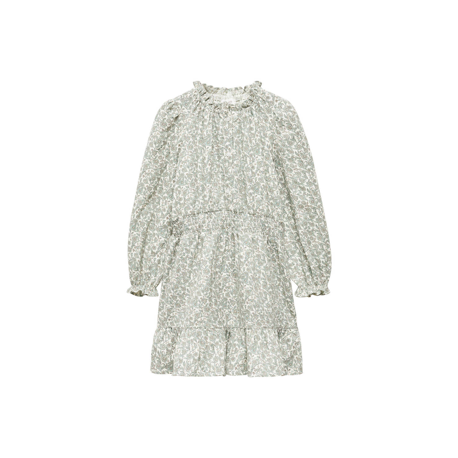 Mango Kids gebloemde jurk mintgroen ecru Meisjes Katoen Ronde hals Bloemen 122