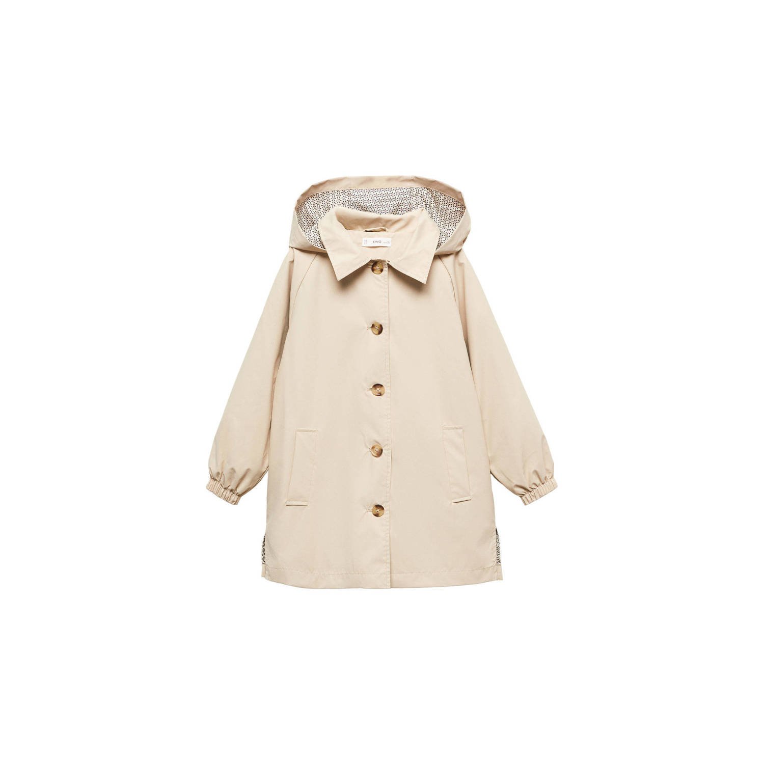 Mango Kids coat zomer lichtbeige Jas Meisjes Polyester Capuchon Effen 116