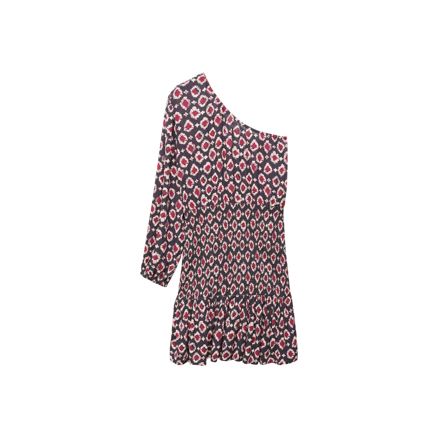 Mango Kids jurk met all over print roze paars Meisjes Katoen One shoulder 152(XXS)